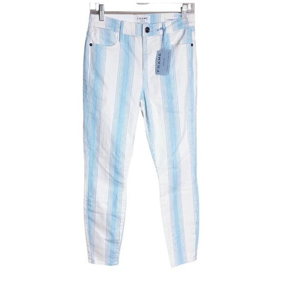 FRAME NWT $230 Le High Skinny Crop Stripe Jeans Blue White Ombré Size 27 - Picture 2 of 13